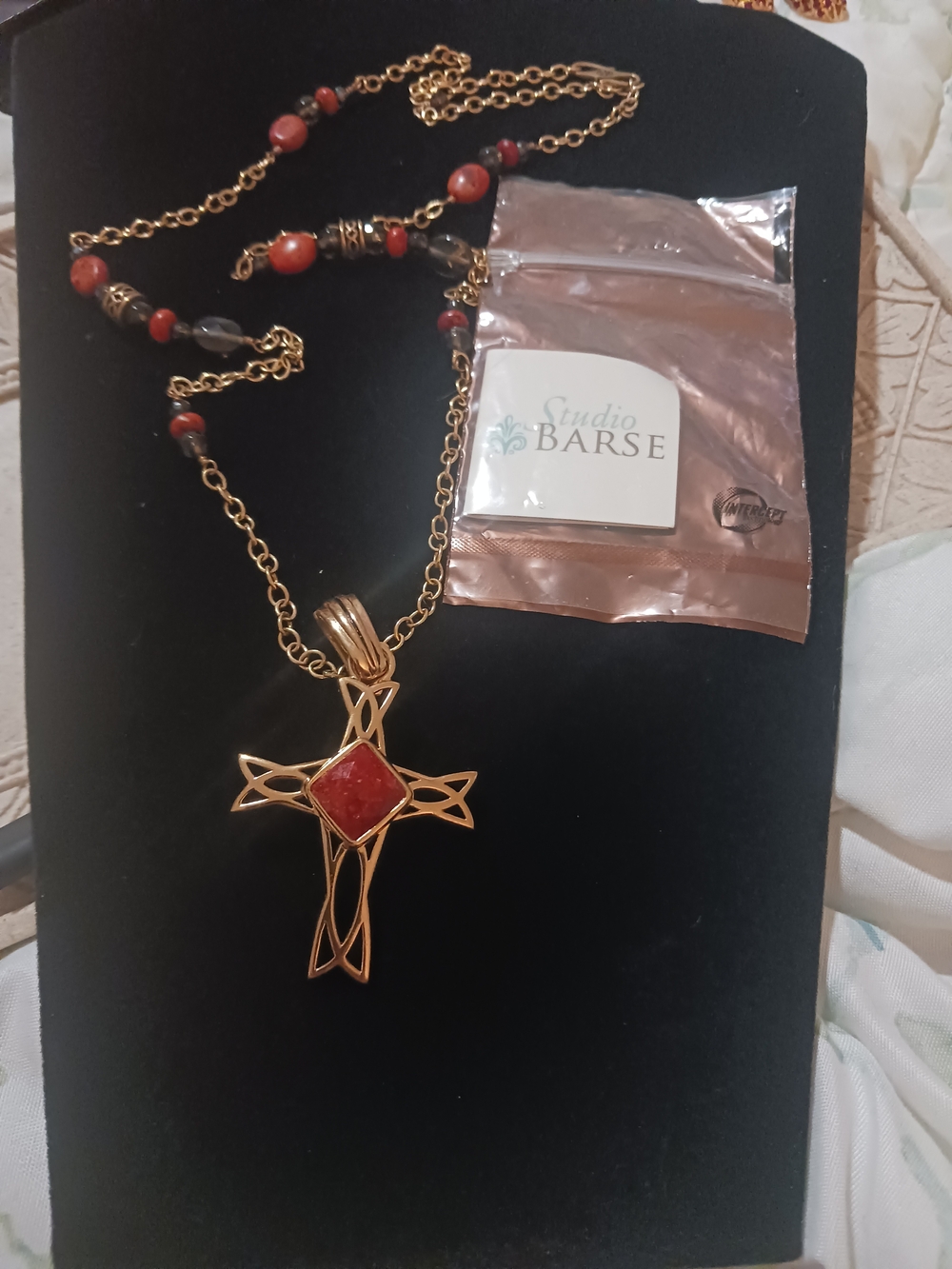 Studio Barse Carnelian & Gold Gemstone Cross Pendant Necklace